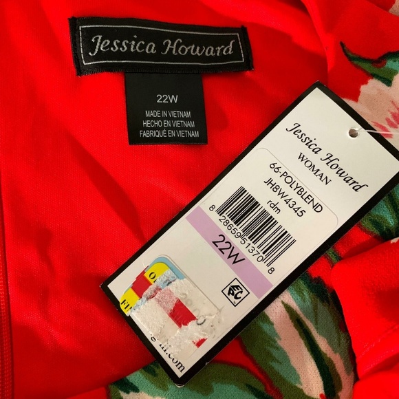Jessica Howard Dress Red Orange Floral Sz 22W Plus - Picture 7 of 7